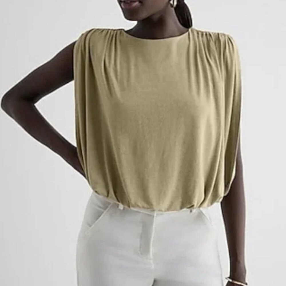 Express Olive Green Draped Sleeveless Blouse